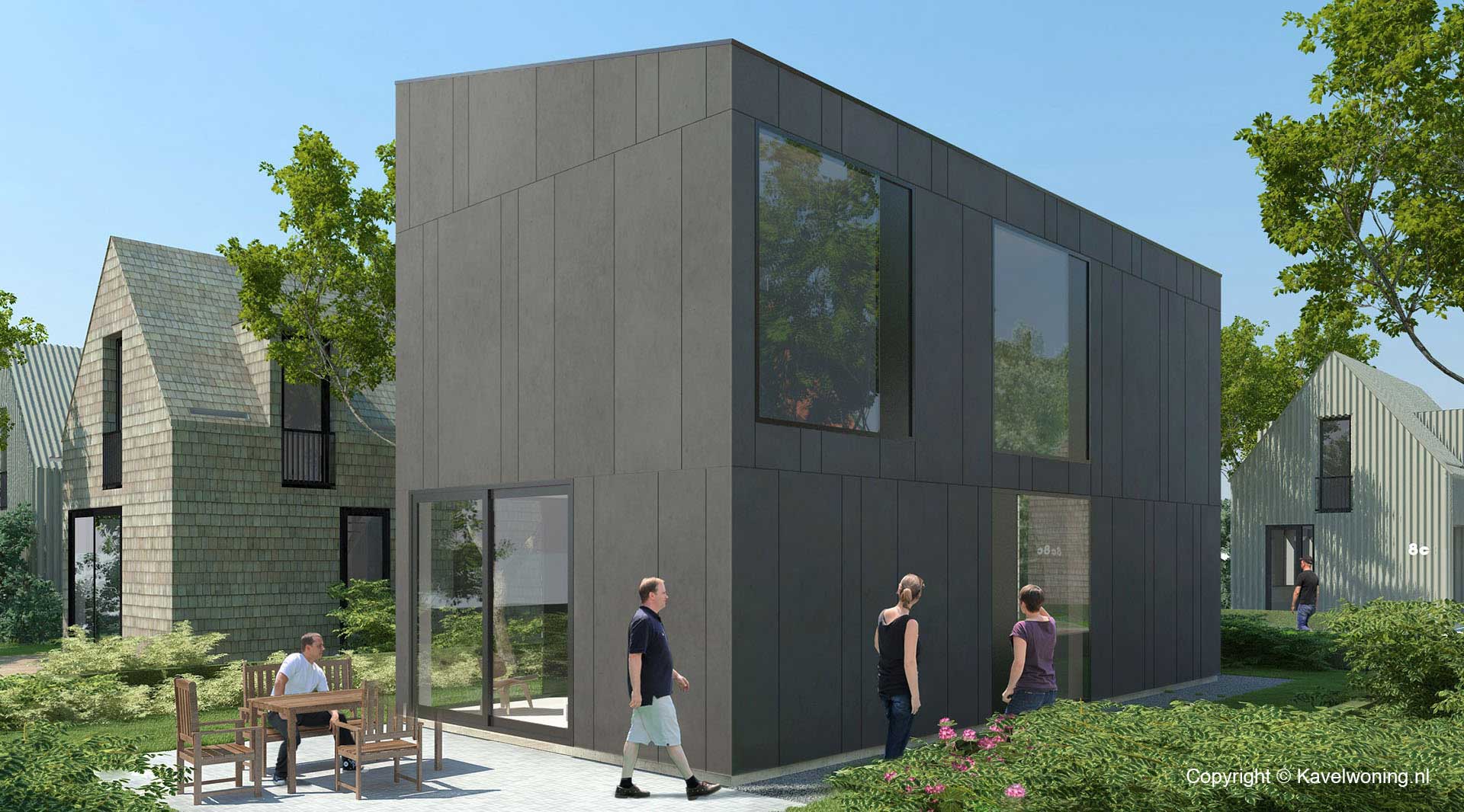 moderne cataloguswoning / zelfbouw woning -  Datcha House met gevel van antraciet plaatmateriaal