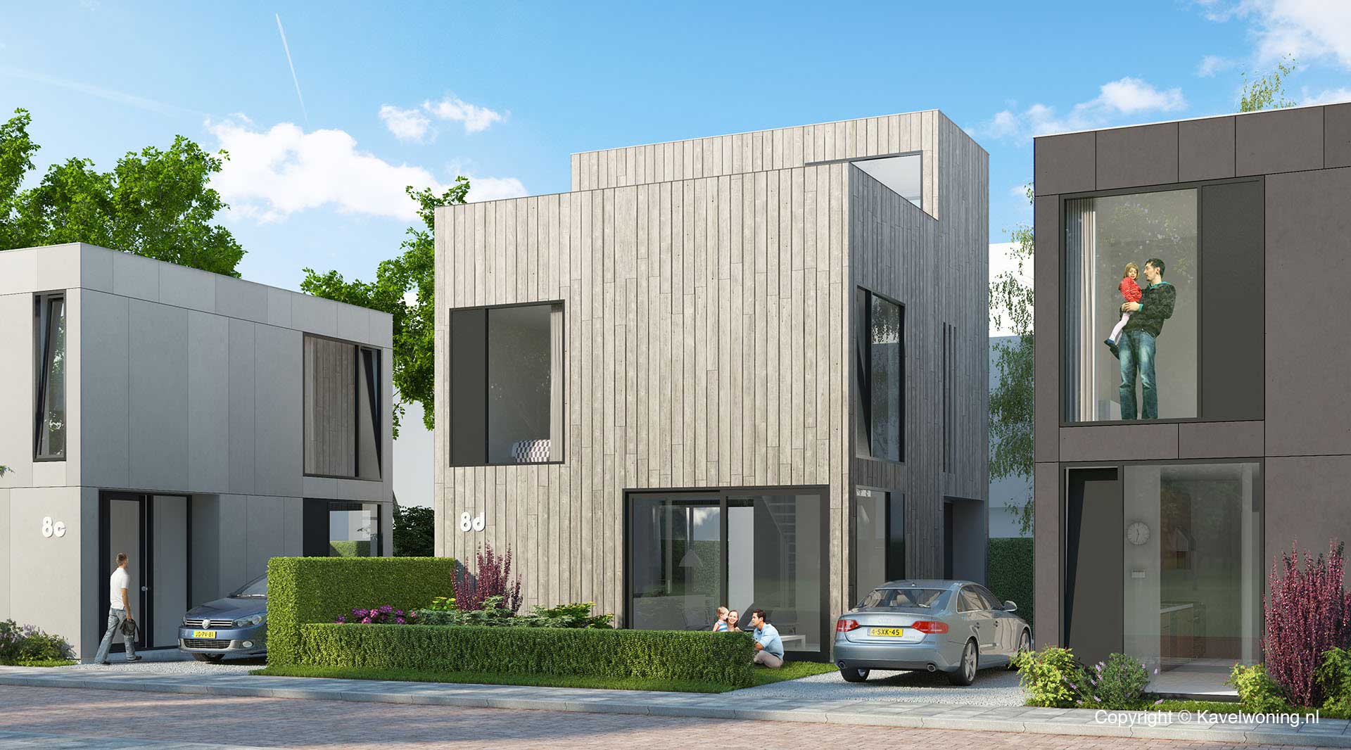 moderne vrijstaande cataloguswoning / zelfbouw woning / kubuswoning - Cube house met gevel van hout